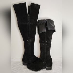 Black Suede Leather Knee High Boots